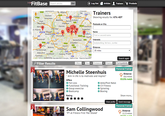UKFitBase is a hub of fitness information. It aims to match people with their perfect personal trainer or fitness/sport instructor with the help of an optional personality quiz. Trainers can create profiles to showcase their services. There is also an extensive articles section featuring content from industry experts as well as user-generated content.